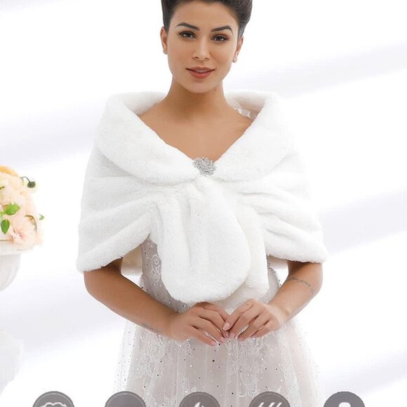 Women's Wedding Fur Wraps and Shawls Bridal Fur Stoles Scarf with Rhinestones Br - Picture 6 of 7